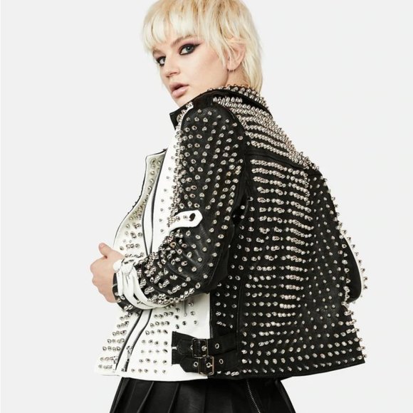 Brand New - Black White Studded Moto Jacket: Punk, Metal - Picture 1 of 2